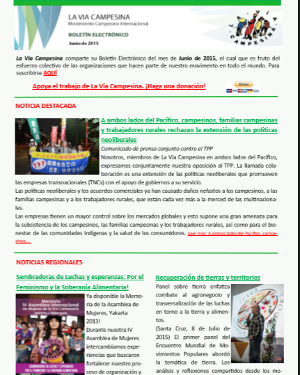 La Vía Campesina – Boletín Electrónico Junio 2015